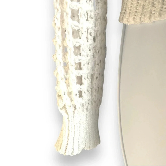 Open Knit Ivory Cardigan Sweater, Button-Up, Lightweight – Estimated Medium - Picture 5 of 8